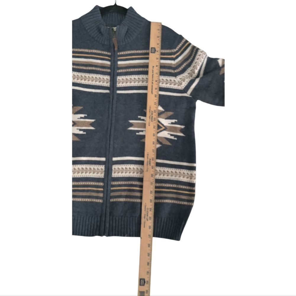 NWT Frye Navy and Tan Patterned Zip-Up Sweater Size M - Picture 5 of 7